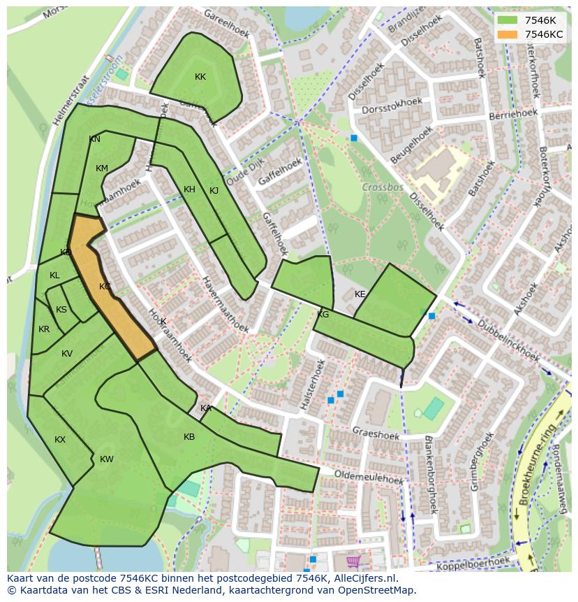 Afbeelding van het postcodegebied 7546 KC op de kaart.