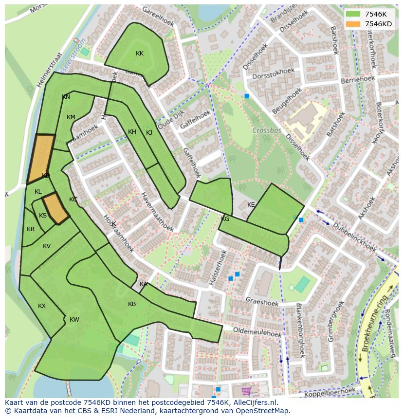 Afbeelding van het postcodegebied 7546 KD op de kaart.