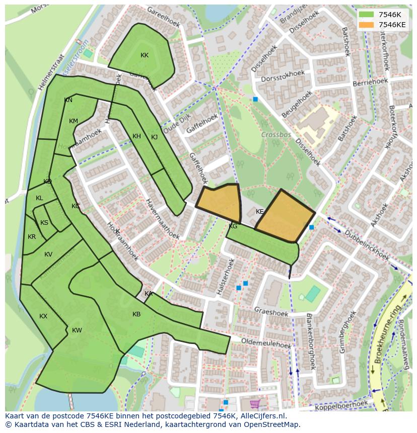 Afbeelding van het postcodegebied 7546 KE op de kaart.