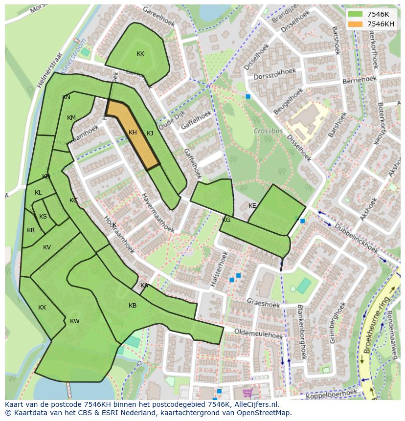 Afbeelding van het postcodegebied 7546 KH op de kaart.