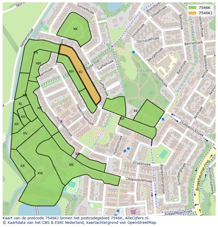 Afbeelding van het postcodegebied 7546 KJ op de kaart.
