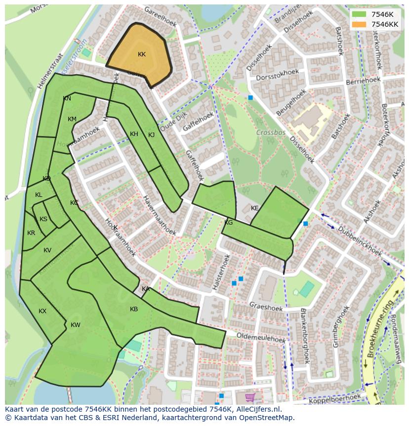 Afbeelding van het postcodegebied 7546 KK op de kaart.