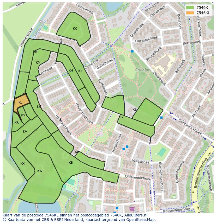 Afbeelding van het postcodegebied 7546 KL op de kaart.