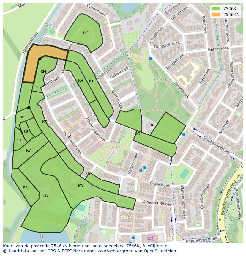 Afbeelding van het postcodegebied 7546 KN op de kaart.