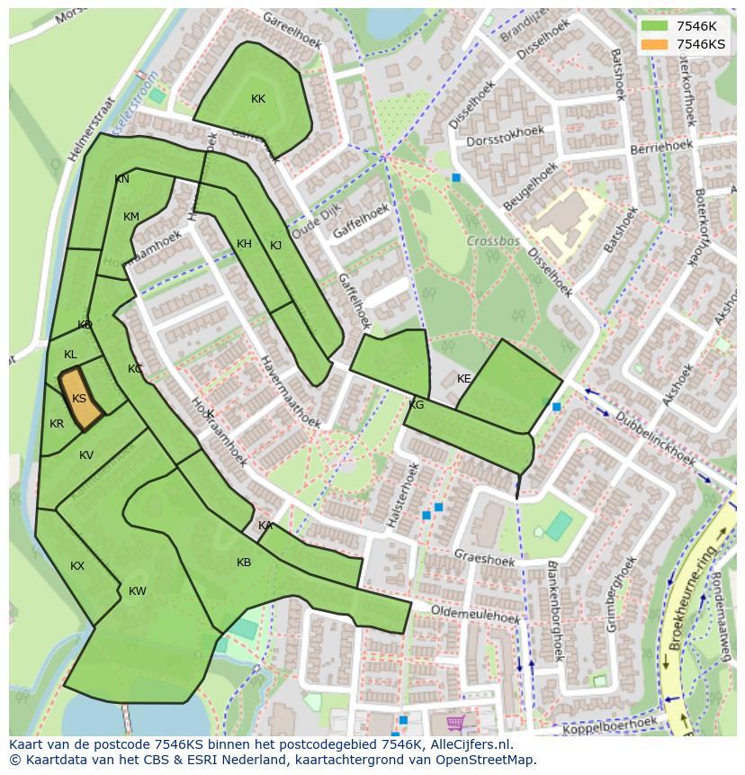 Afbeelding van het postcodegebied 7546 KS op de kaart.