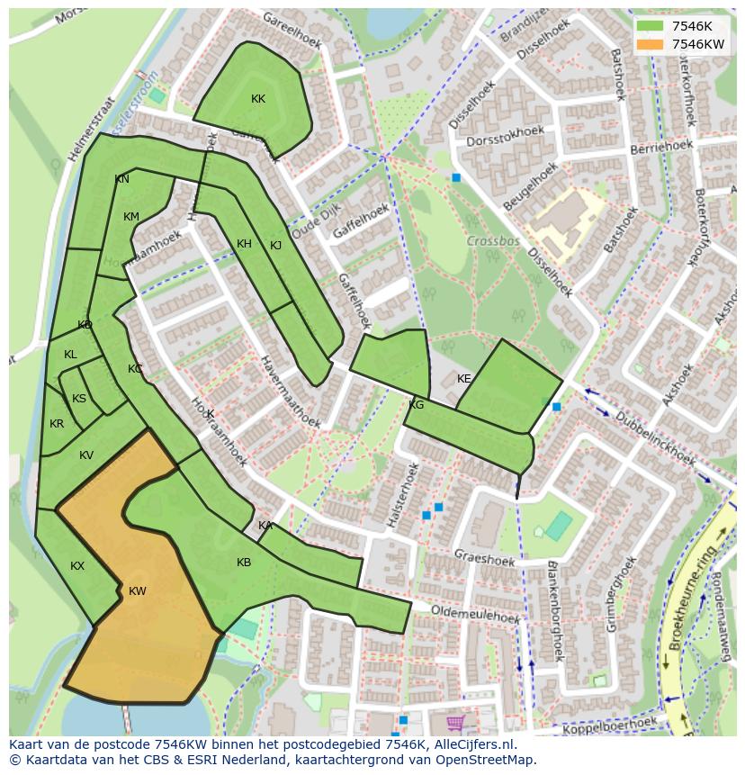 Afbeelding van het postcodegebied 7546 KW op de kaart.