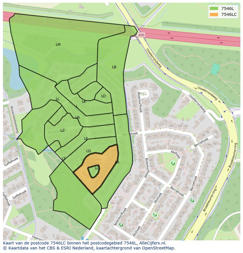 Afbeelding van het postcodegebied 7546 LC op de kaart.
