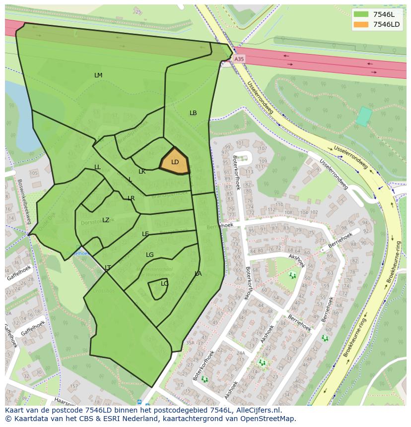 Afbeelding van het postcodegebied 7546 LD op de kaart.