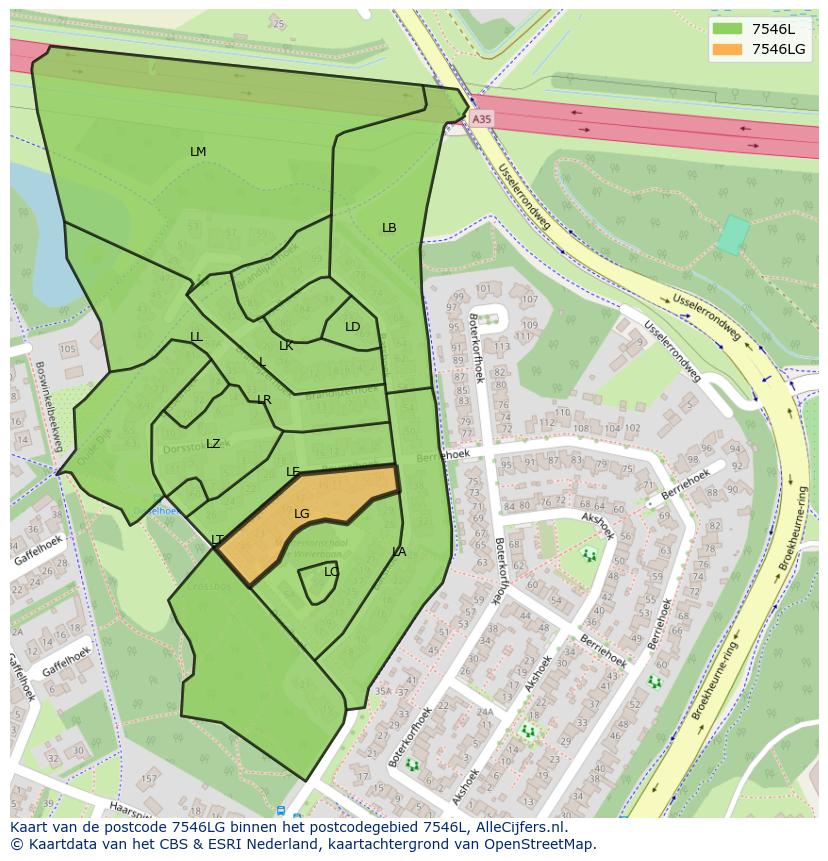Afbeelding van het postcodegebied 7546 LG op de kaart.