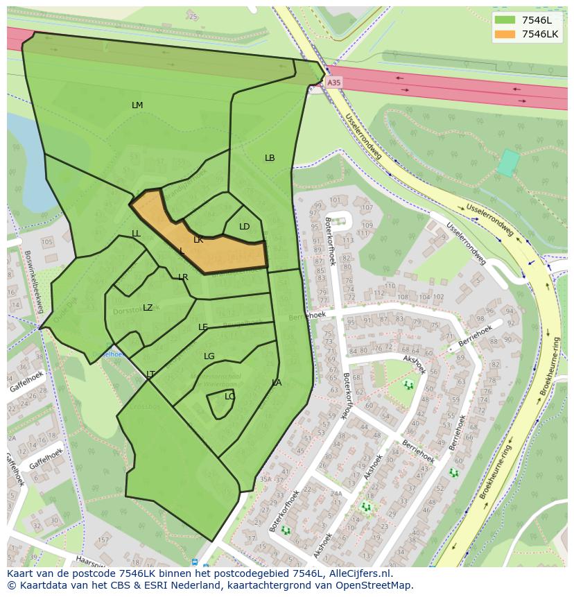 Afbeelding van het postcodegebied 7546 LK op de kaart.