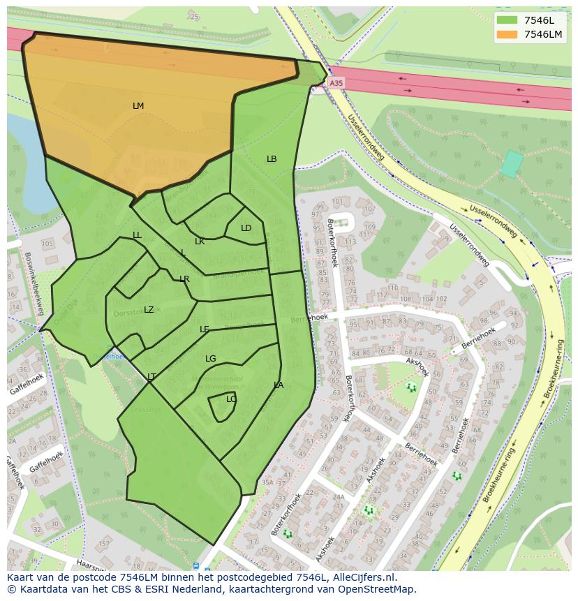 Afbeelding van het postcodegebied 7546 LM op de kaart.