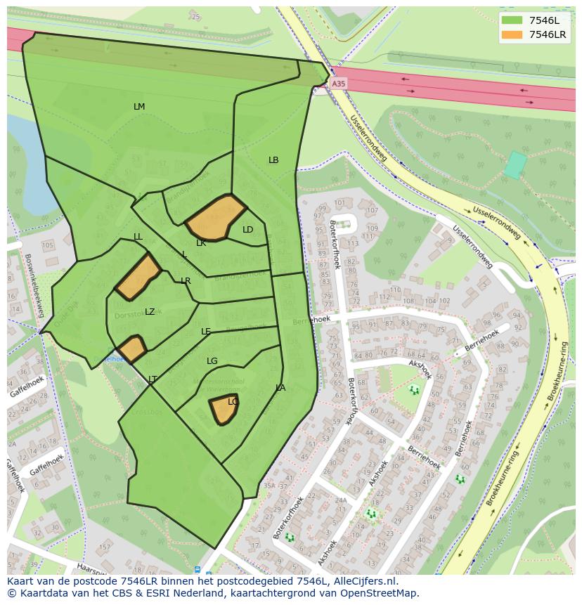 Afbeelding van het postcodegebied 7546 LR op de kaart.