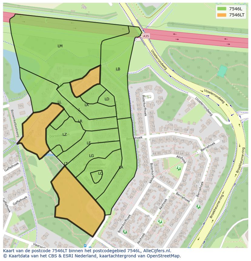 Afbeelding van het postcodegebied 7546 LT op de kaart.