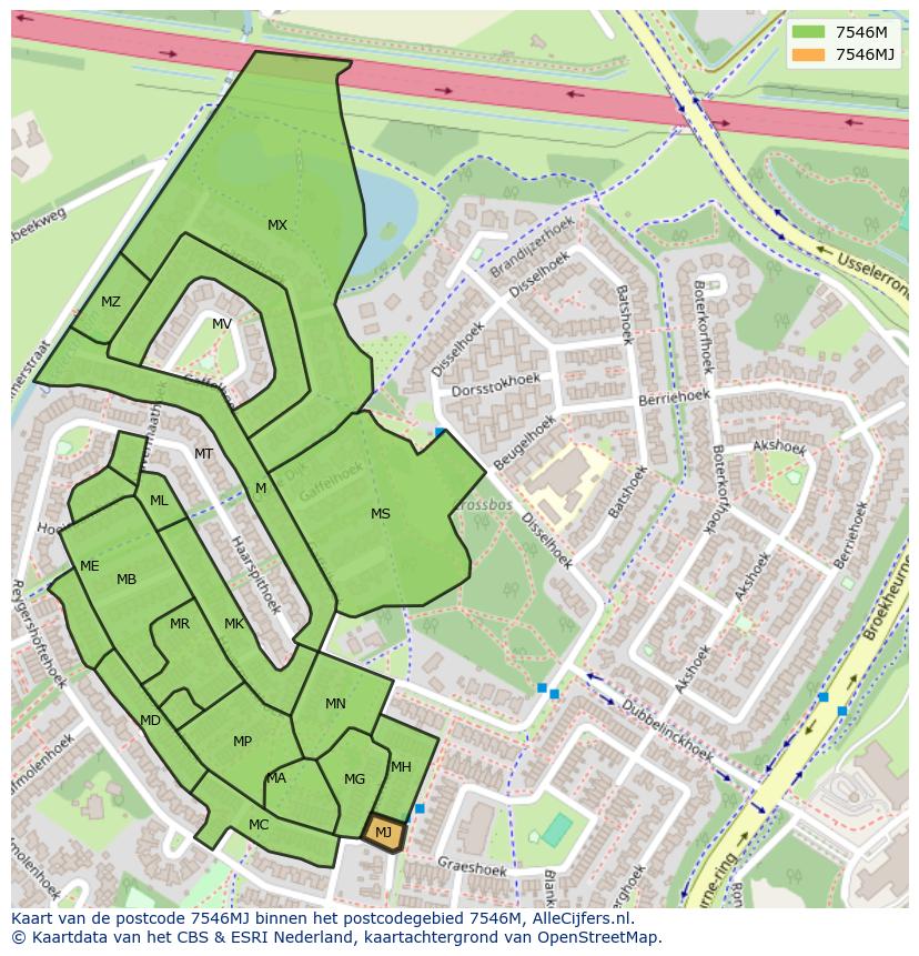 Afbeelding van het postcodegebied 7546 MJ op de kaart.