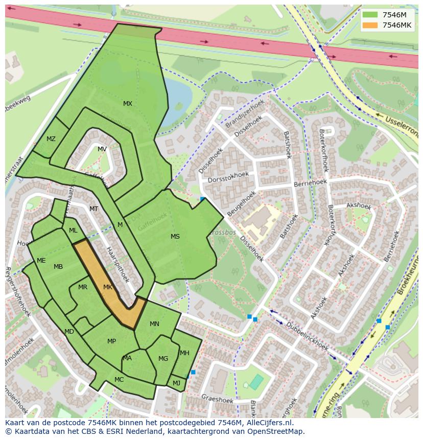 Afbeelding van het postcodegebied 7546 MK op de kaart.