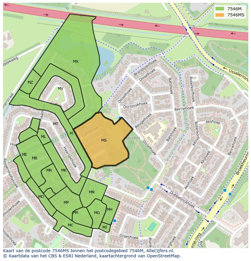 Afbeelding van het postcodegebied 7546 MS op de kaart.