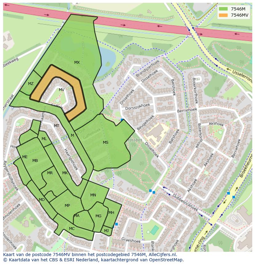 Afbeelding van het postcodegebied 7546 MV op de kaart.