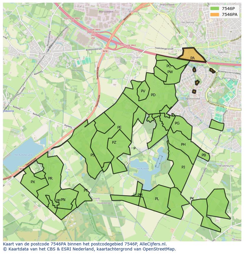 Afbeelding van het postcodegebied 7546 PA op de kaart.