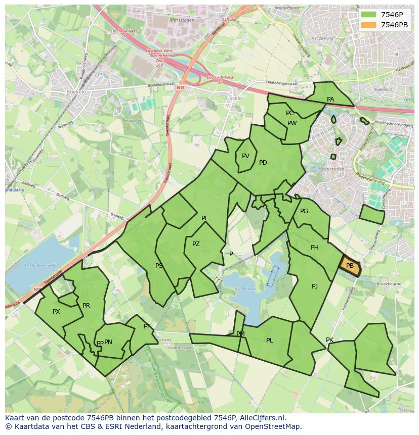 Afbeelding van het postcodegebied 7546 PB op de kaart.