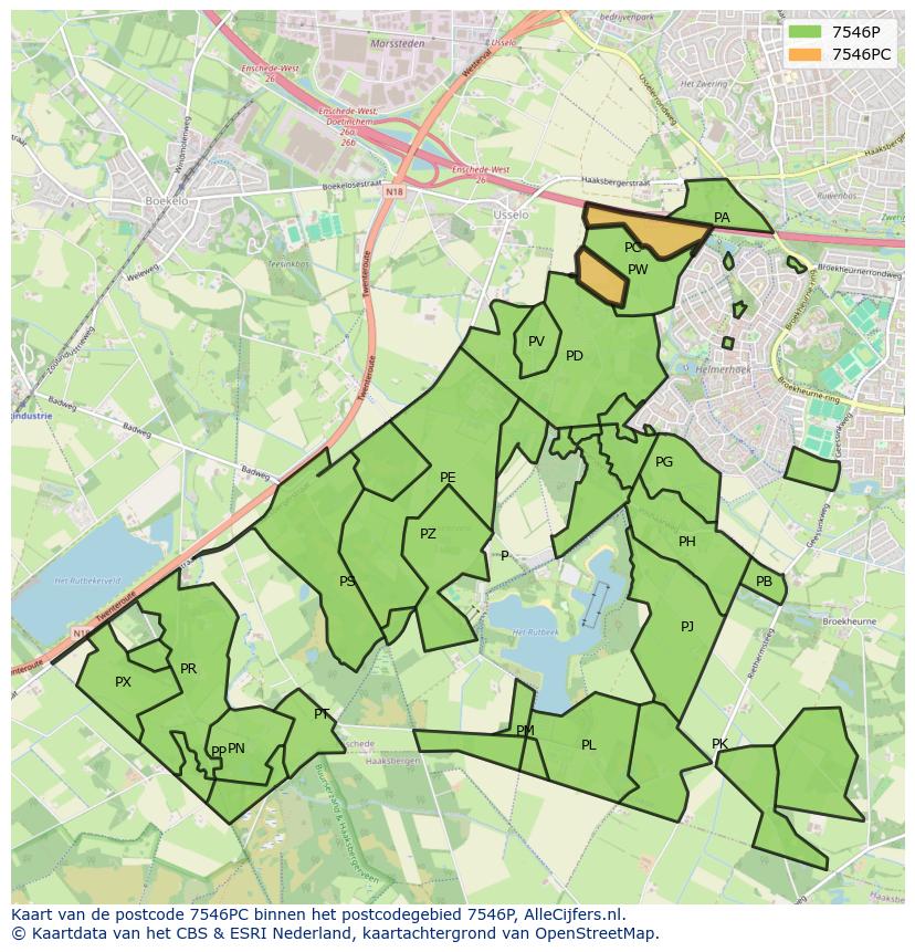 Afbeelding van het postcodegebied 7546 PC op de kaart.