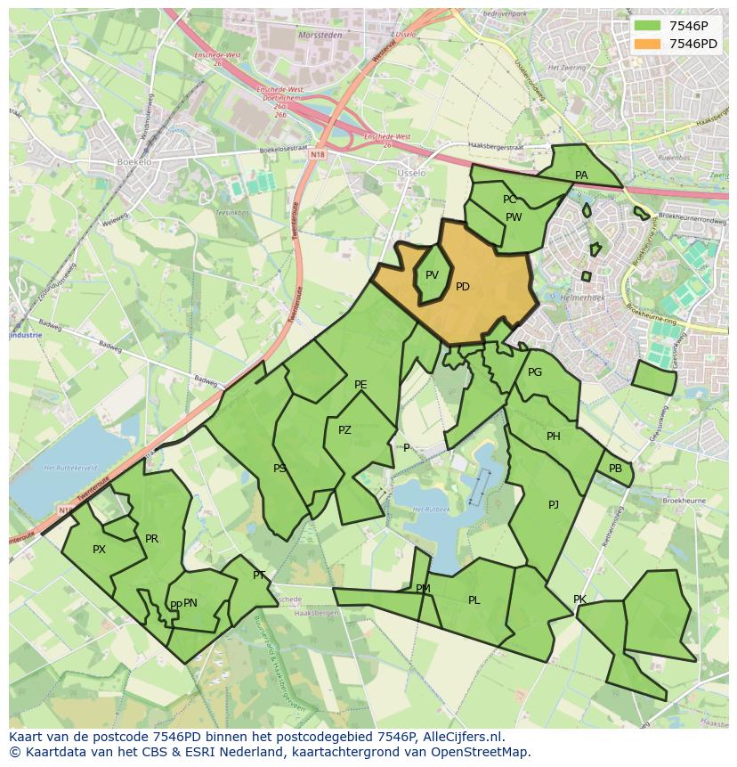 Afbeelding van het postcodegebied 7546 PD op de kaart.