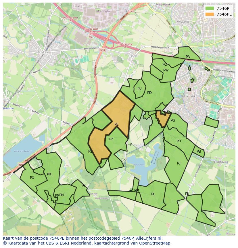 Afbeelding van het postcodegebied 7546 PE op de kaart.