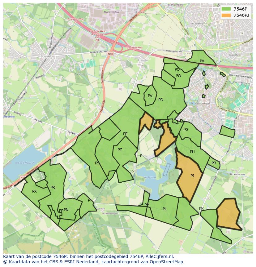 Afbeelding van het postcodegebied 7546 PJ op de kaart.