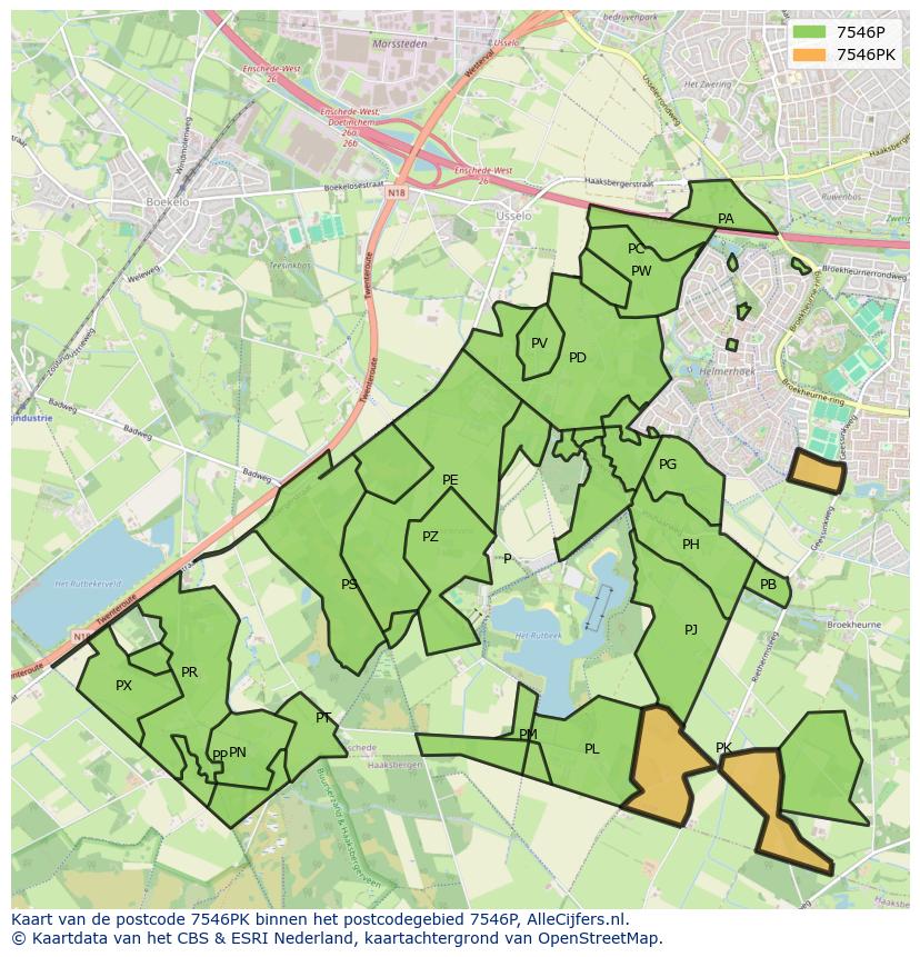 Afbeelding van het postcodegebied 7546 PK op de kaart.