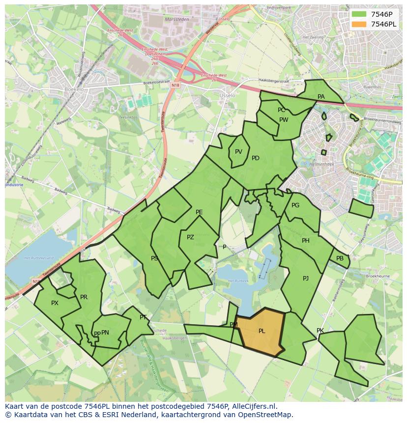 Afbeelding van het postcodegebied 7546 PL op de kaart.