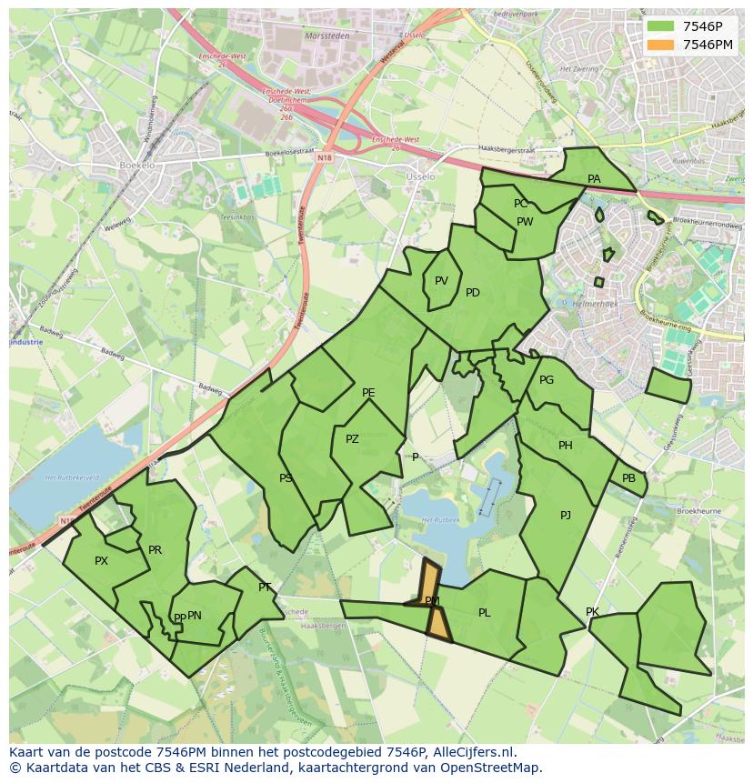 Afbeelding van het postcodegebied 7546 PM op de kaart.