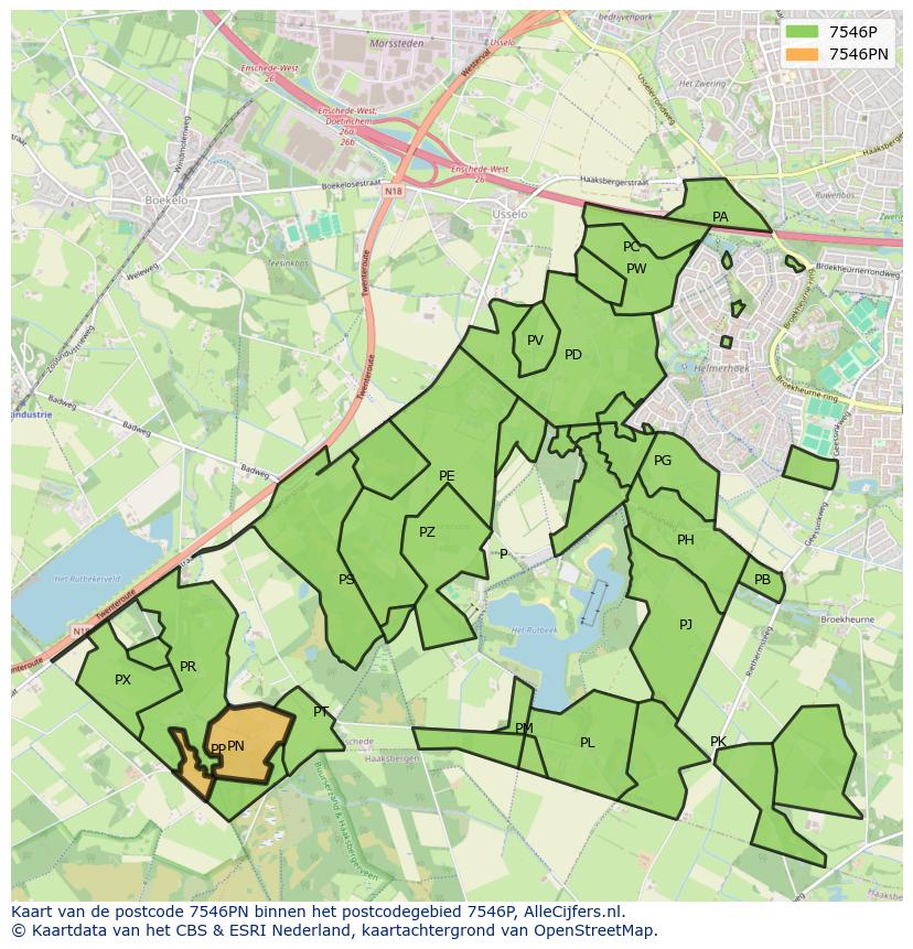 Afbeelding van het postcodegebied 7546 PN op de kaart.