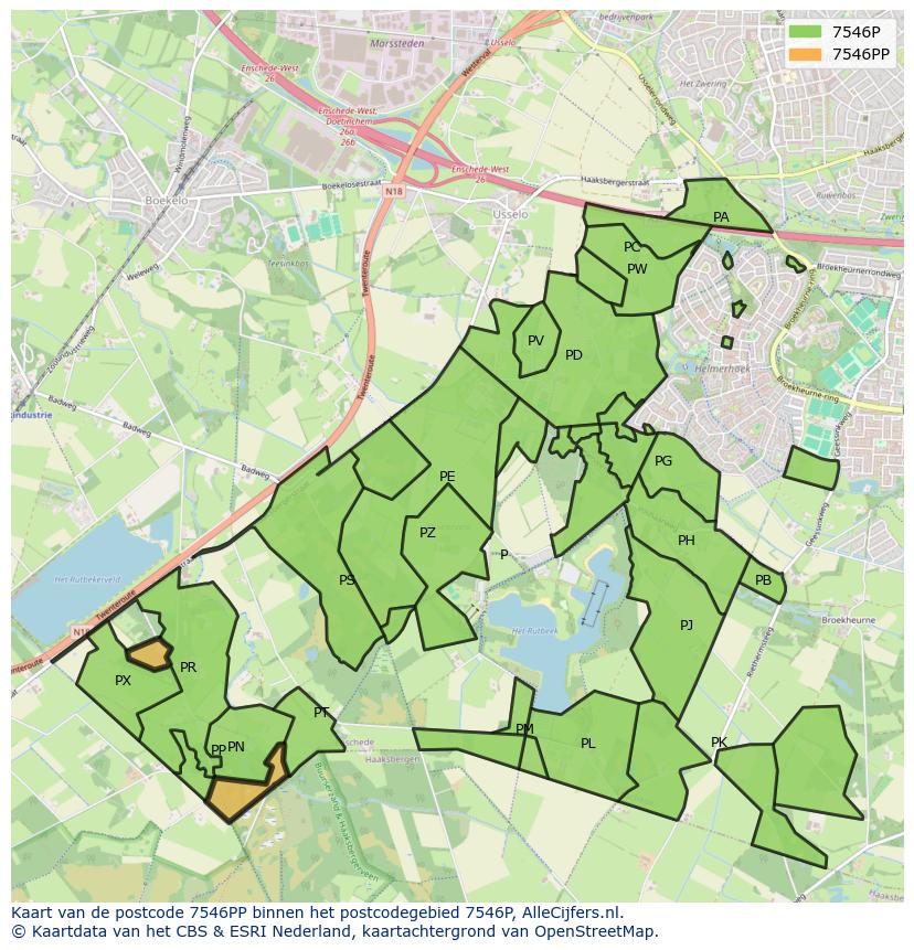 Afbeelding van het postcodegebied 7546 PP op de kaart.