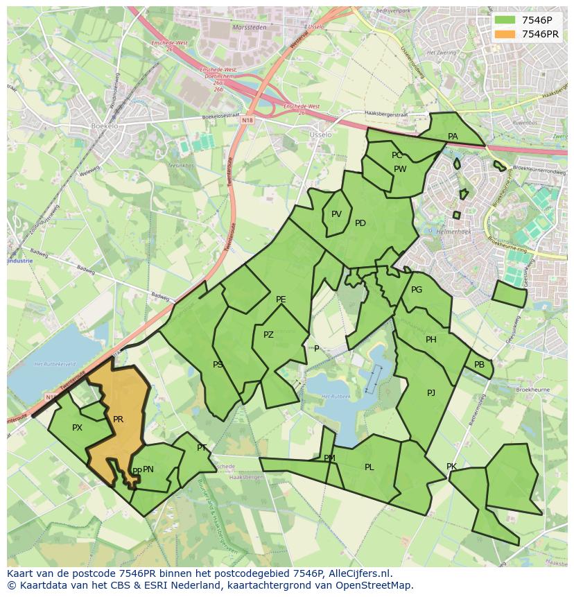 Afbeelding van het postcodegebied 7546 PR op de kaart.