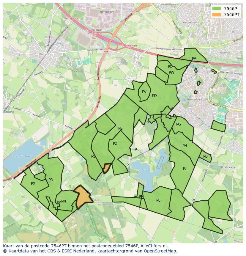 Afbeelding van het postcodegebied 7546 PT op de kaart.