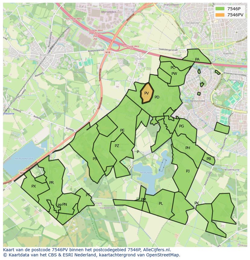 Afbeelding van het postcodegebied 7546 PV op de kaart.
