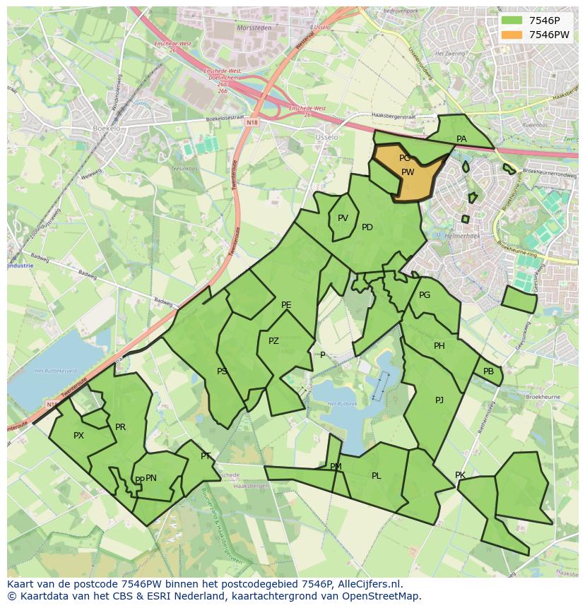 Afbeelding van het postcodegebied 7546 PW op de kaart.