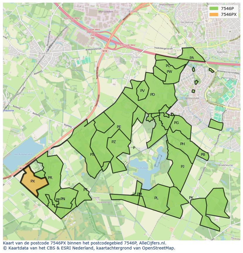 Afbeelding van het postcodegebied 7546 PX op de kaart.