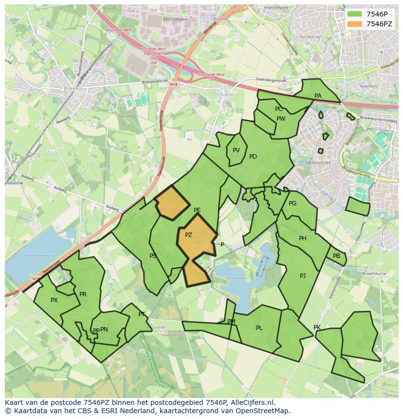 Afbeelding van het postcodegebied 7546 PZ op de kaart.
