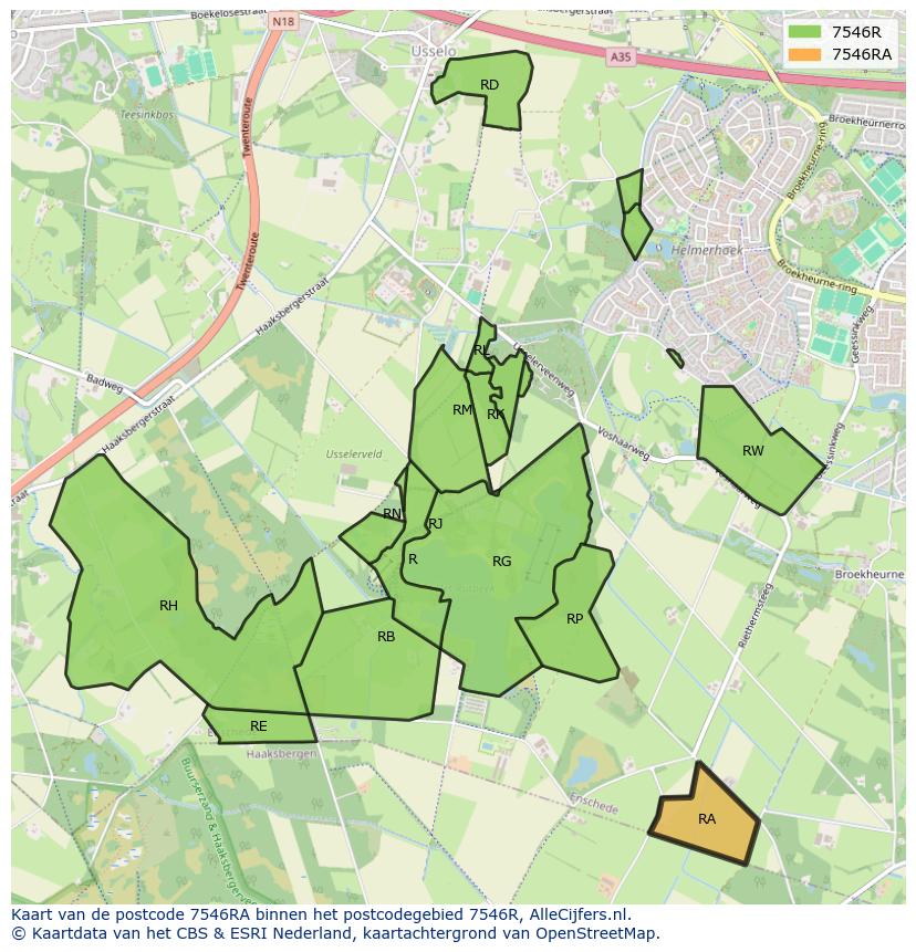 Afbeelding van het postcodegebied 7546 RA op de kaart.