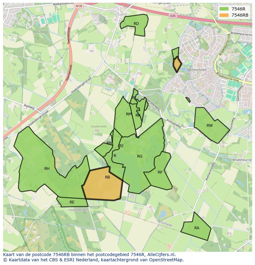 Afbeelding van het postcodegebied 7546 RB op de kaart.