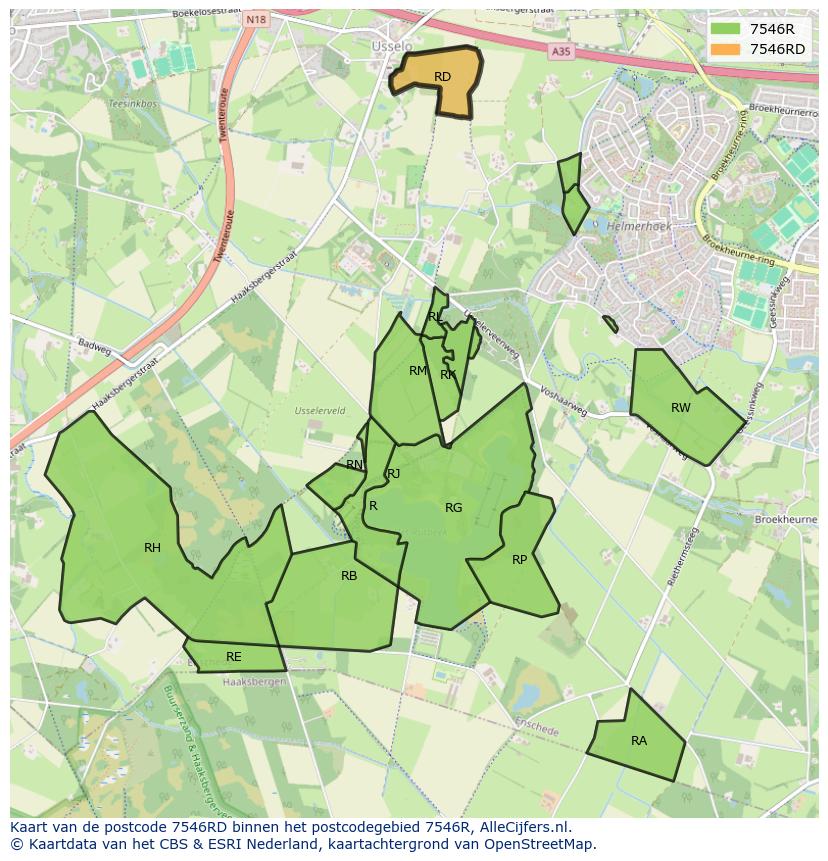 Afbeelding van het postcodegebied 7546 RD op de kaart.
