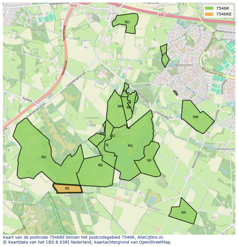 Afbeelding van het postcodegebied 7546 RE op de kaart.