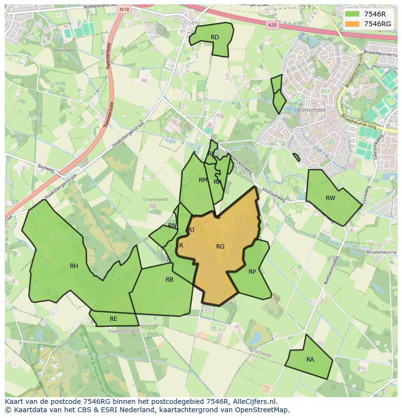Afbeelding van het postcodegebied 7546 RG op de kaart.