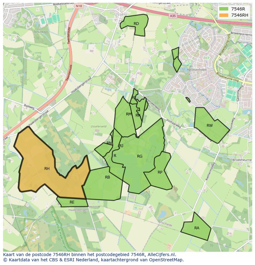 Afbeelding van het postcodegebied 7546 RH op de kaart.