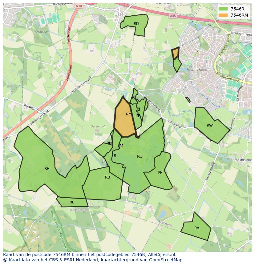 Afbeelding van het postcodegebied 7546 RM op de kaart.