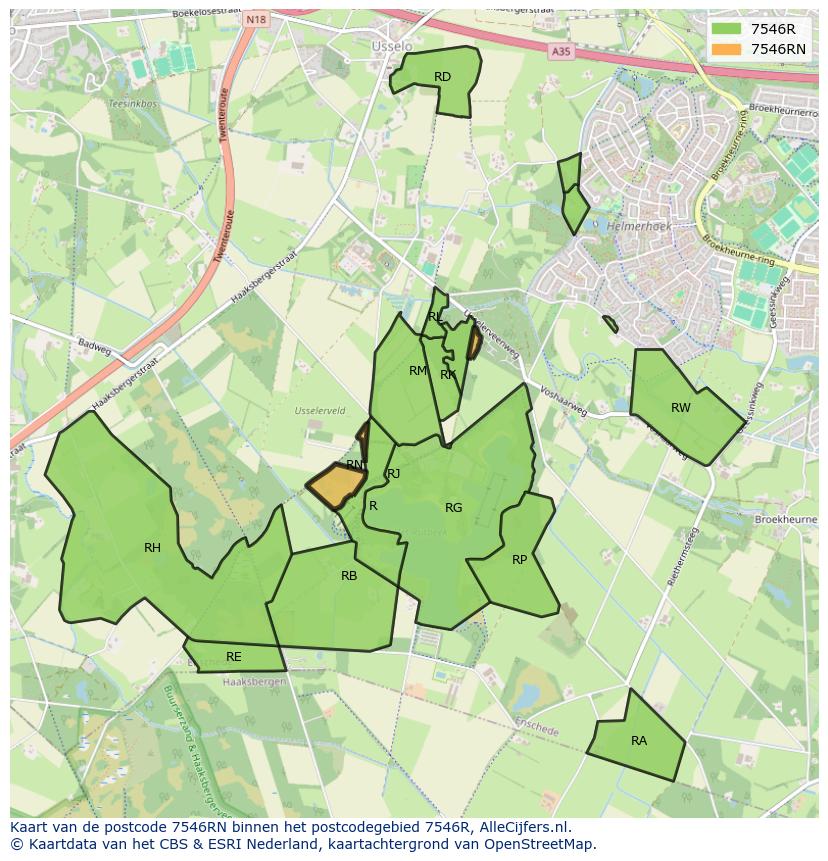 Afbeelding van het postcodegebied 7546 RN op de kaart.