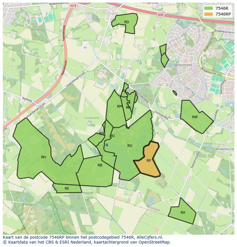 Afbeelding van het postcodegebied 7546 RP op de kaart.
