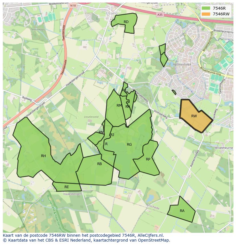 Afbeelding van het postcodegebied 7546 RW op de kaart.