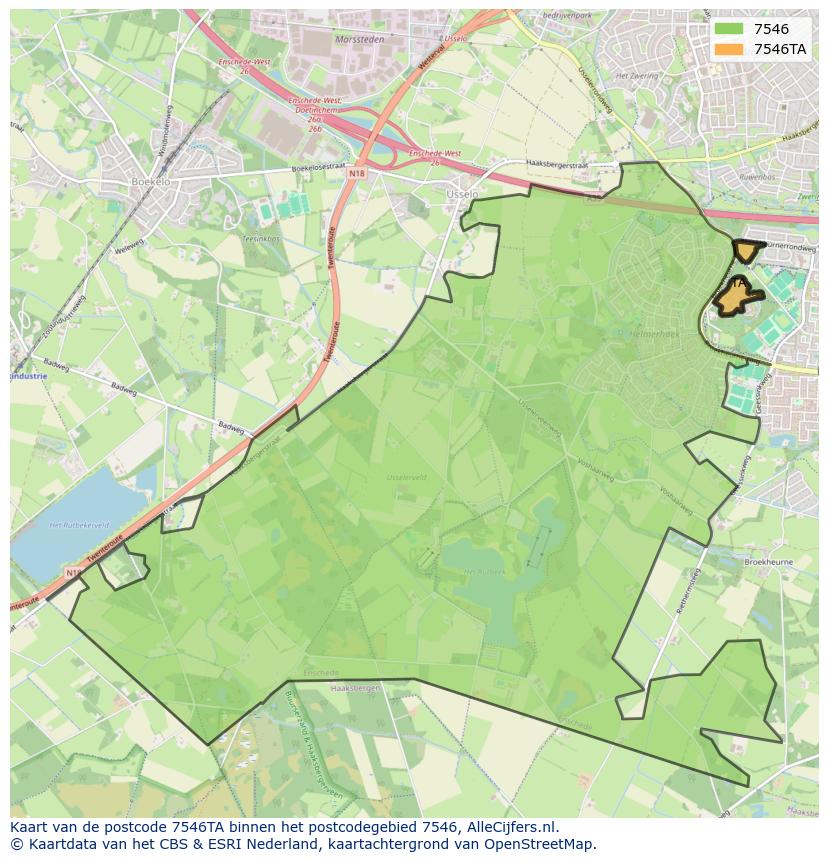 Afbeelding van het postcodegebied 7546 TA op de kaart.