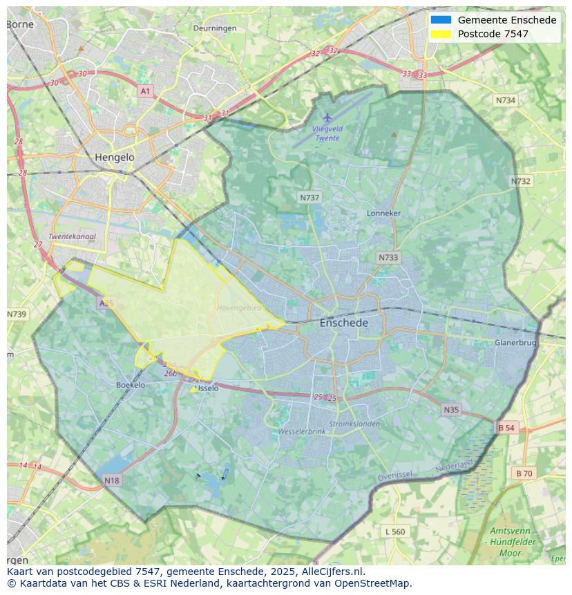 Afbeelding van het postcodegebied 7547 op de kaart.
